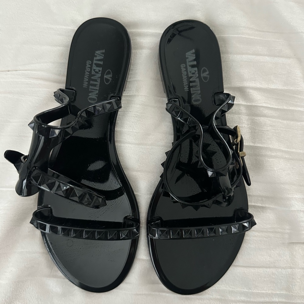 Valentino Women's Glossy Black Studded Sandals